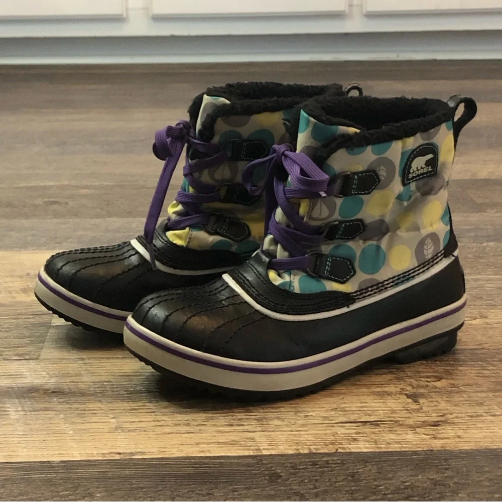 Sorel Polka Dot Duck Boot Rain Boots Snow Boots lids size 3 VGUC so cute